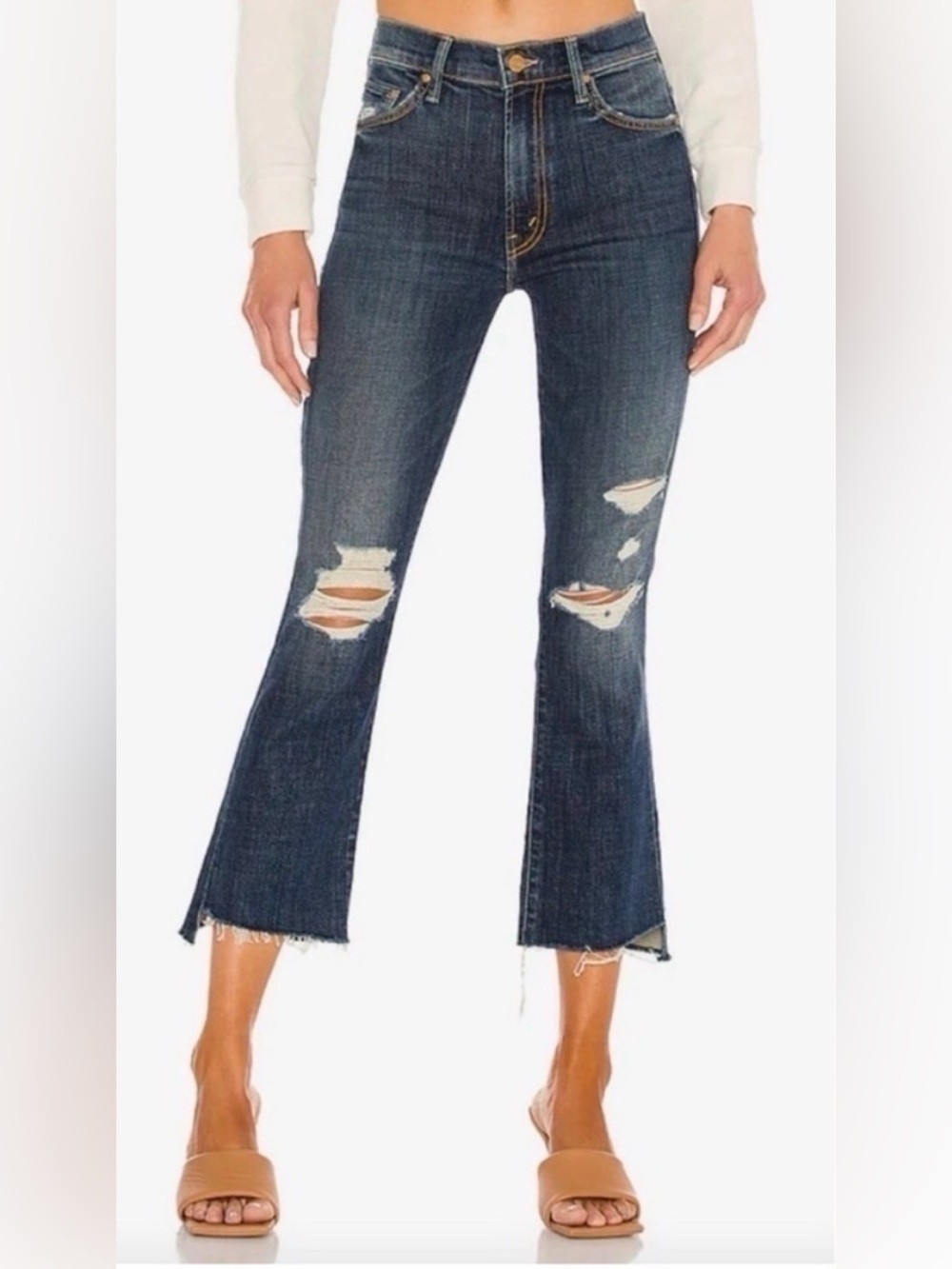 MOTHER The Insider Crop Step Fray Blue Distressed Jeans - Wicked Wildflower